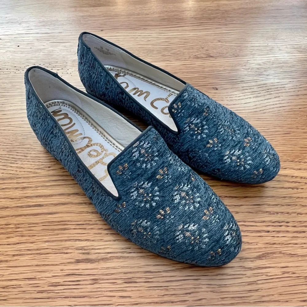 ⭐️ SAM EDELMAN NEW Size 7M US Blue Jordy Jacquard Loafers Shoes Embroidered